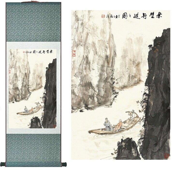 Chinese Art Scroll Painting Landscape Mountain And River Ancient Silk Picture Wall Ideas 11354-Chinese Style Finds™