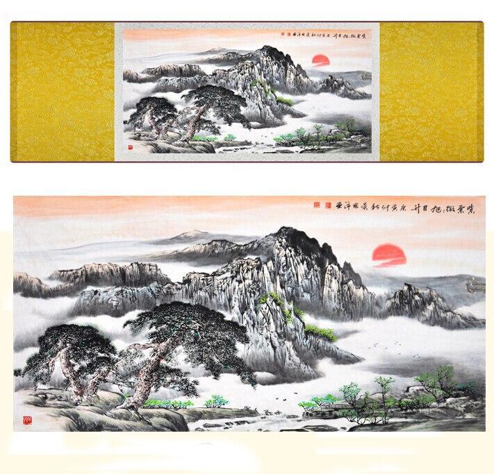 Chinese Art Scroll Painting Landscape Mountain And River Ancient Silk Picture Wall Ideas 11414-Chinese Style Finds™