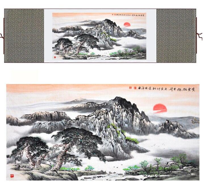 Chinese Art Scroll Painting Landscape Mountain And River Ancient Silk Picture Wall Ideas 11414-Chinese Style Finds™