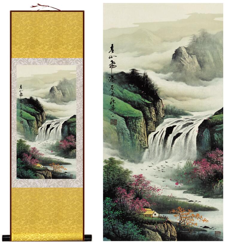 Chinese Art Scroll Painting Landscape Mountain And River Ancient Silk Picture Wall Ideas 12030-Chinese Style Finds™