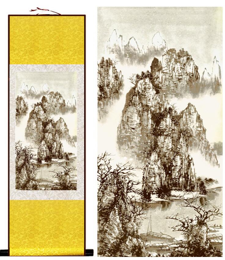 Chinese Art Scroll Painting Landscape Mountain And River Ancient Silk Picture Wall Ideas 13338-Chinese Style Finds™