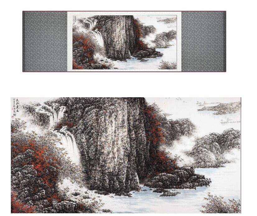 Chinese Art Scroll Painting Landscape Mountain And River Ancient Silk Picture Wall Ideas 13390-Chinese Style Finds™