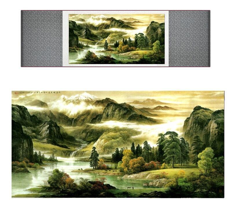 Chinese Art Scroll Painting Landscape Mountain And River Ancient Silk Picture Wall Ideas 13394-Chinese Style Finds™