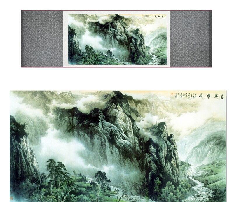 Chinese Art Scroll Painting Landscape Mountain And River Ancient Silk Picture Wall Ideas 13402-Chinese Style Finds™