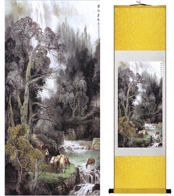 Chinese Art Scroll Painting Landscape Mountain And River Ancient Silk Picture Wall Ideas 14874-Chinese Style Finds™