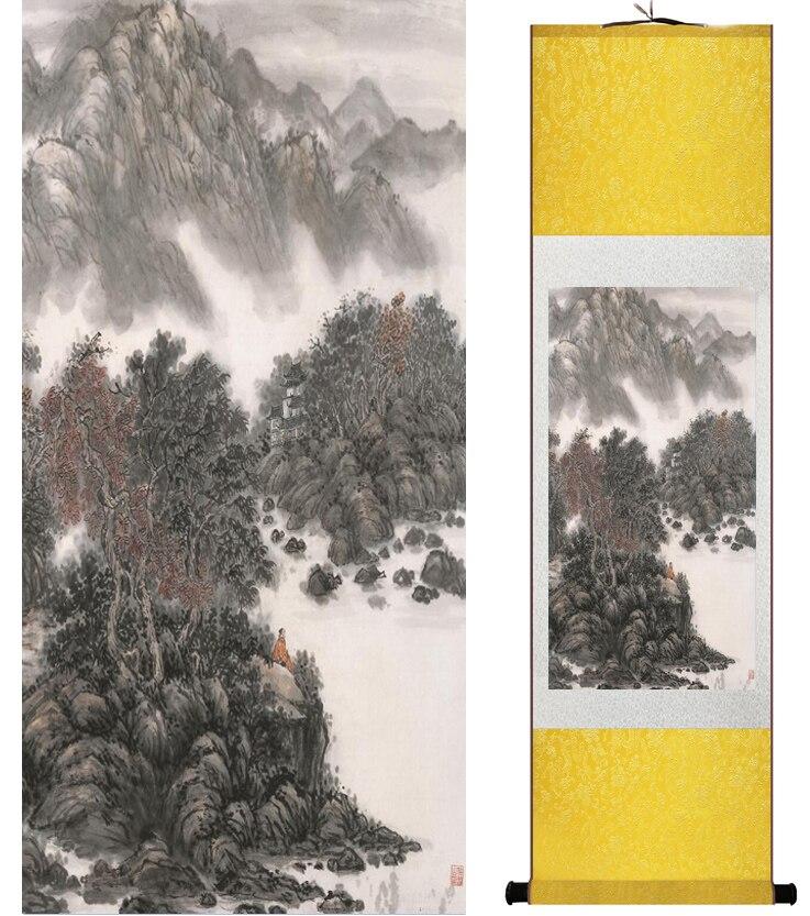 Chinese Art Scroll Painting Landscape Mountain And River Ancient Silk Picture Wall Ideas 14882-Chinese Style Finds™