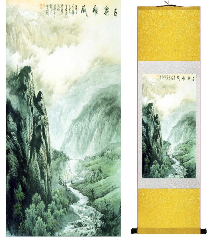 Chinese Art Scroll Painting Landscape Mountain And River Ancient Silk Picture Wall Ideas 14886-Chinese Style Finds™