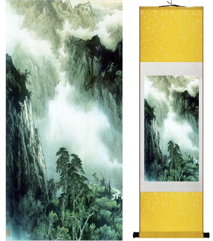 Chinese Art Scroll Painting Landscape Mountain And River Ancient Silk Picture Wall Ideas 14890-Chinese Style Finds™