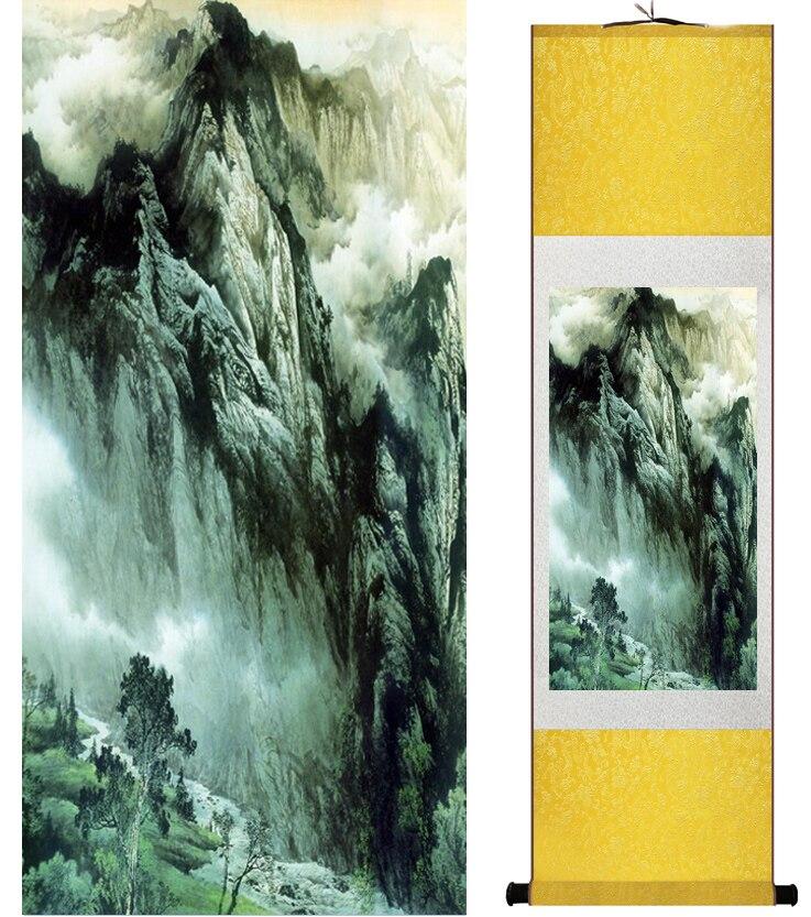 Chinese Art Scroll Painting Landscape Mountain And River Ancient Silk Picture Wall Ideas 14894-Chinese Style Finds™