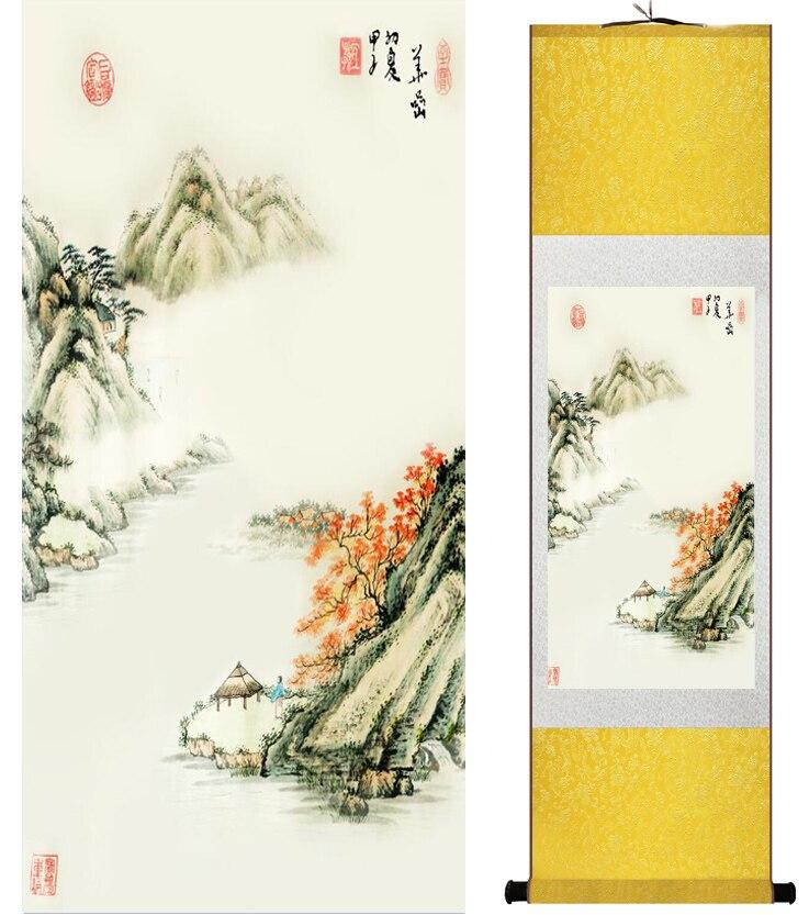 Chinese Art Scroll Painting Landscape Mountain And River Ancient Silk Picture Wall Ideas 14898-Chinese Style Finds™