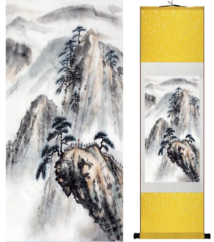 Chinese Art Scroll Painting Landscape Mountain And River Ancient Silk Picture Wall Ideas 14906-Chinese Style Finds™