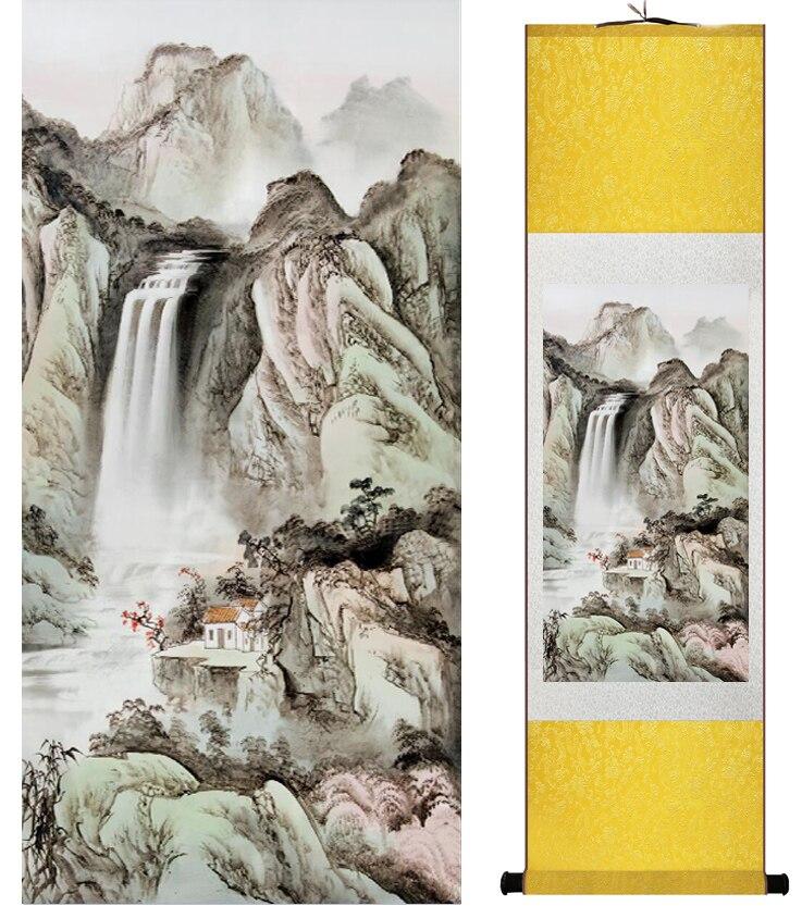 Chinese Art Scroll Painting Landscape Mountain And River Ancient Silk Picture Wall Ideas 14910-Chinese Style Finds™