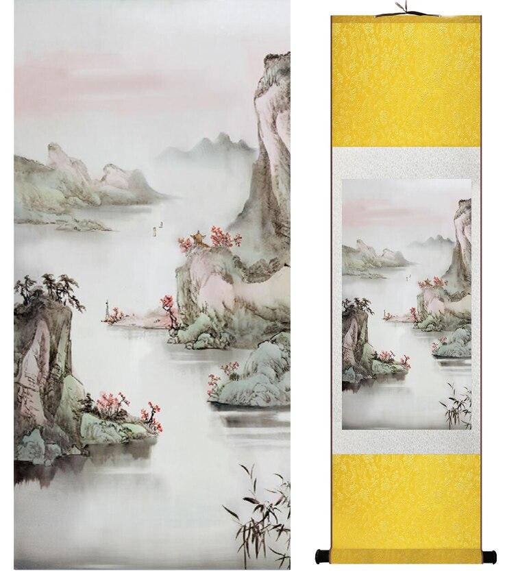 Chinese Art Scroll Painting Landscape Mountain And River Ancient Silk Picture Wall Ideas 14914-Chinese Style Finds™