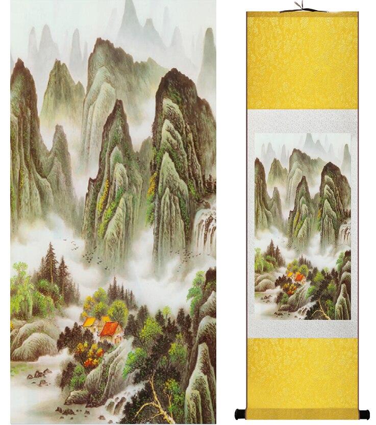 Chinese Art Scroll Painting Landscape Mountain And River Ancient Silk Picture Wall Ideas 14922-Chinese Style Finds™