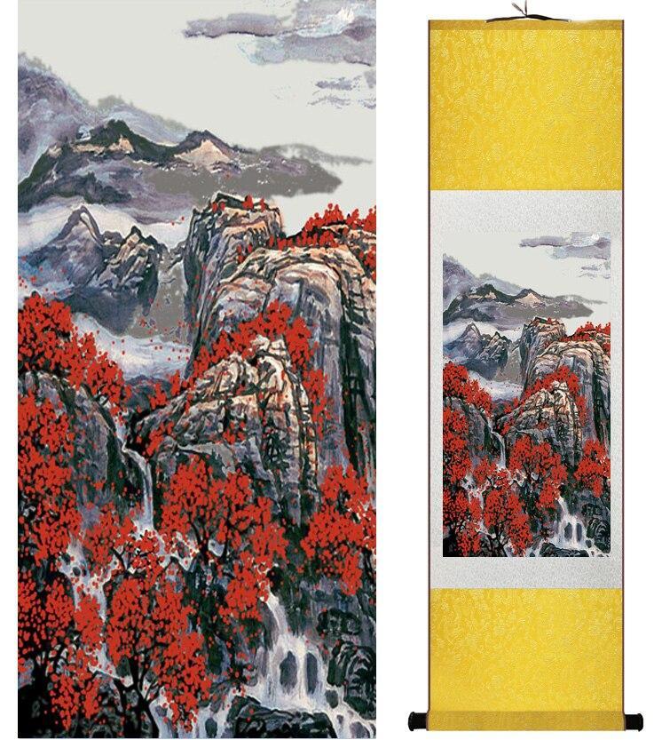 Chinese Art Scroll Painting Landscape Mountain And River Ancient Silk Picture Wall Ideas 14930-Chinese Style Finds™