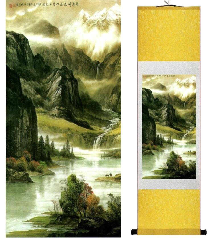 Chinese Art Scroll Painting Landscape Mountain And River Ancient Silk Picture Wall Ideas 14938-Chinese Style Finds™