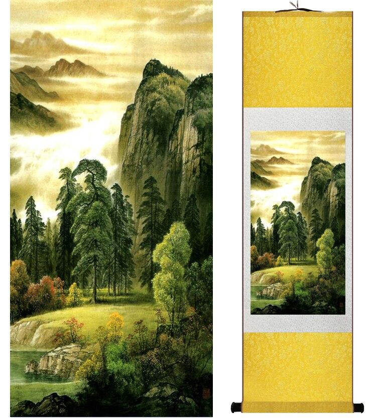 Chinese Art Scroll Painting Landscape Mountain And River Ancient Silk Picture Wall Ideas 14946-Chinese Style Finds™