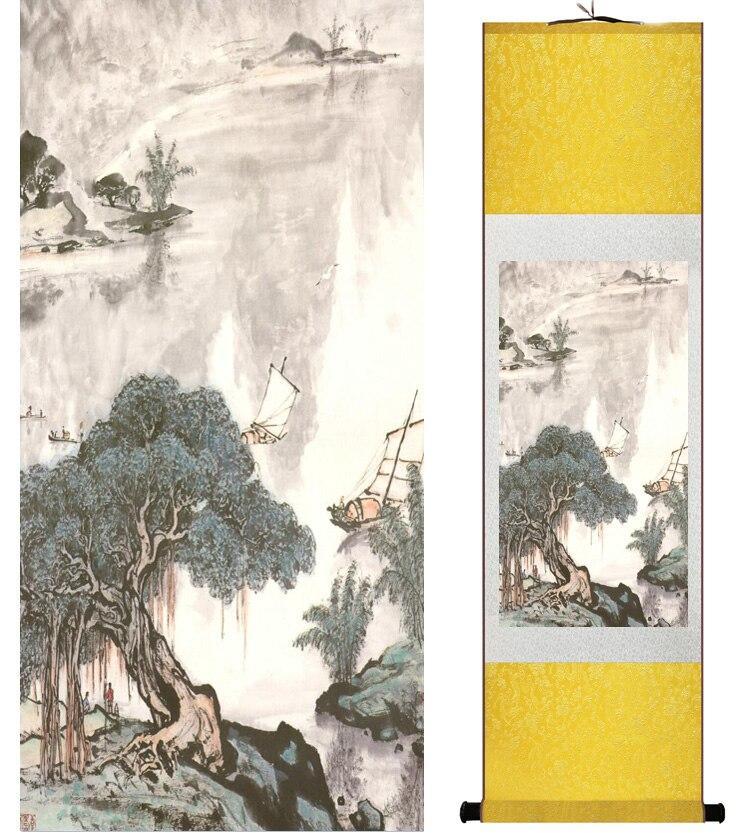 Chinese Art Scroll Painting Landscape Mountain And River Ancient Silk Picture Wall Ideas 14954-Chinese Style Finds™