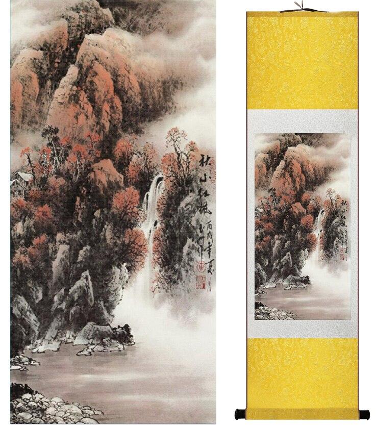 Chinese Art Scroll Painting Landscape Mountain And River Ancient Silk Picture Wall Ideas 14962-Chinese Style Finds™