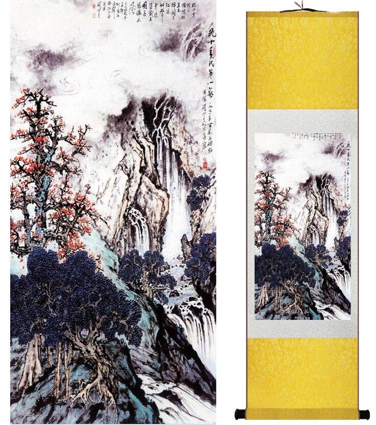 Chinese Art Scroll Painting Landscape Mountain And River Ancient Silk Picture Wall Ideas 14974-Chinese Style Finds™