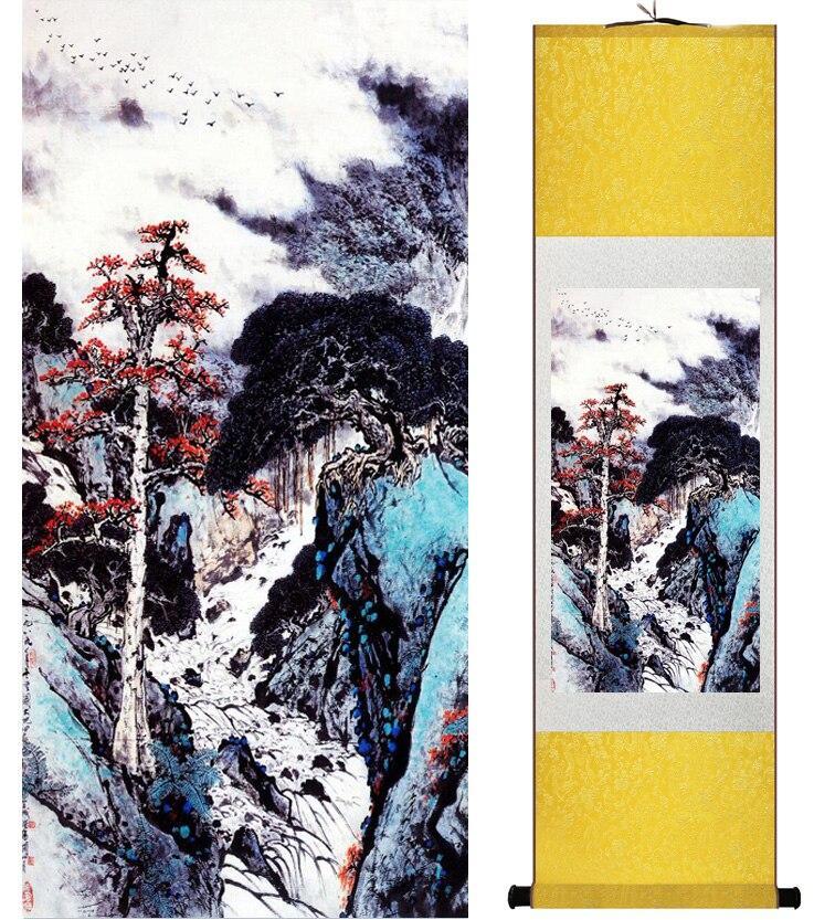 Chinese Art Scroll Painting Landscape Mountain And River Ancient Silk Picture Wall Ideas 14978-Chinese Style Finds™