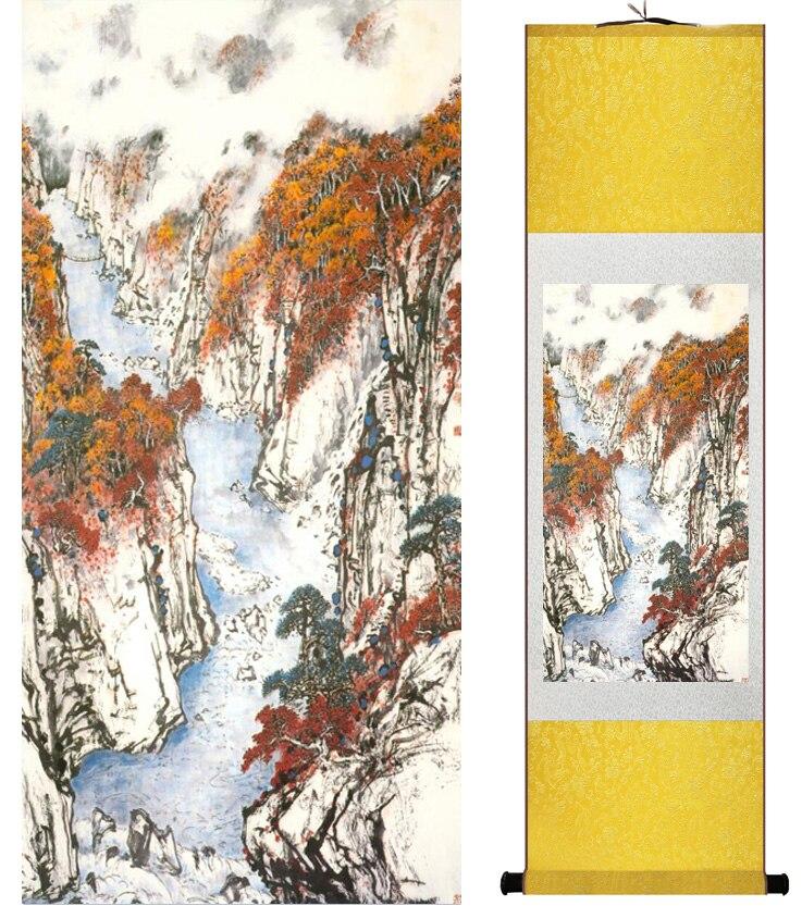 Chinese Art Scroll Painting Landscape Mountain And River Ancient Silk Picture Wall Ideas 15014-Chinese Style Finds™