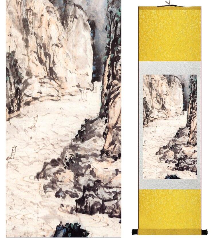 Chinese Art Scroll Painting Landscape Mountain And River Ancient Silk Picture Wall Ideas 15022-Chinese Style Finds™