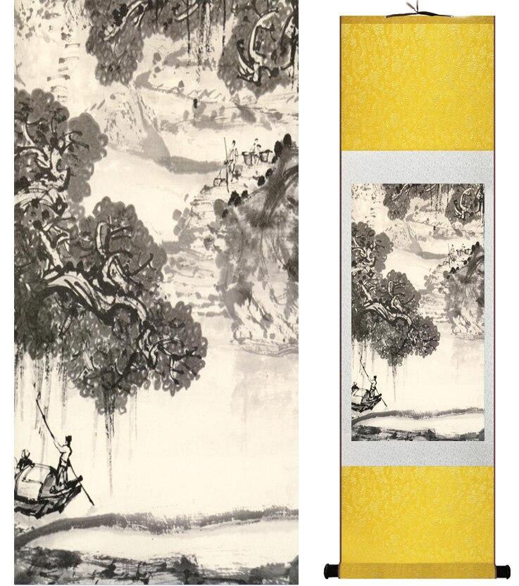 Chinese Art Scroll Painting Landscape Mountain And River Ancient Silk Picture Wall Ideas 15026-Chinese Style Finds™