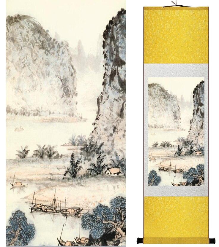 Chinese Art Scroll Painting Landscape Mountain And River Ancient Silk Picture Wall Ideas 15030-Chinese Style Finds™