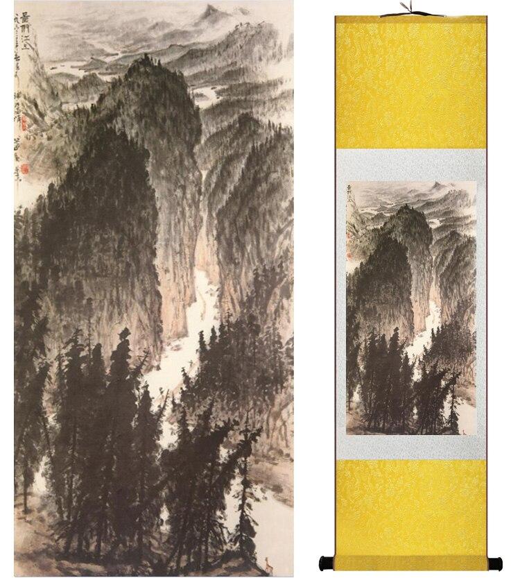 Chinese Art Scroll Painting Landscape Mountain And River Ancient Silk Picture Wall Ideas 15038-Chinese Style Finds™