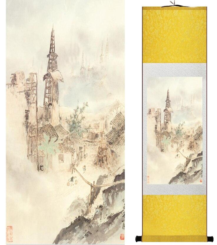 Chinese Art Scroll Painting Landscape Mountain And River Ancient Silk Picture Wall Ideas 15050-Chinese Style Finds™