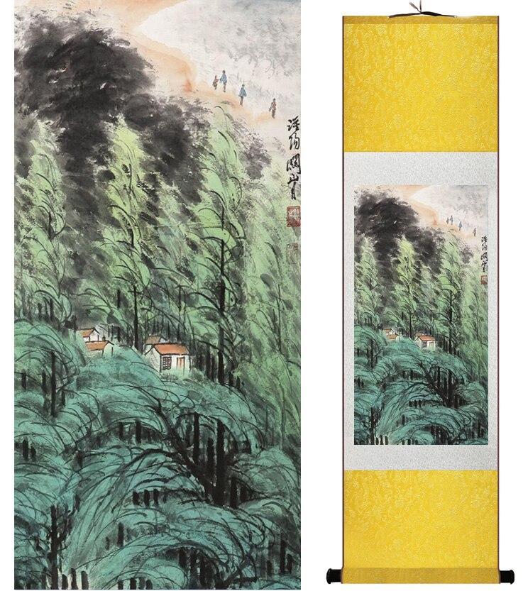 Chinese Art Scroll Painting Landscape Mountain And River Ancient Silk Picture Wall Ideas 15070-Chinese Style Finds™