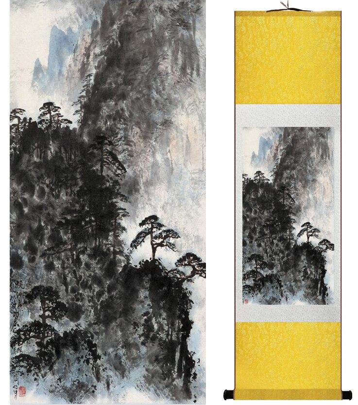 Chinese Art Scroll Painting Landscape Mountain And River Ancient Silk Picture Wall Ideas 15074-Chinese Style Finds™