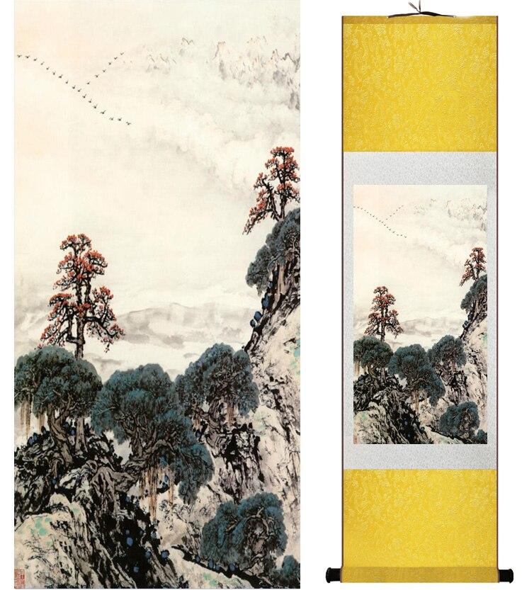 Chinese Art Scroll Painting Landscape Mountain And River Ancient Silk Picture Wall Ideas 15078-Chinese Style Finds™