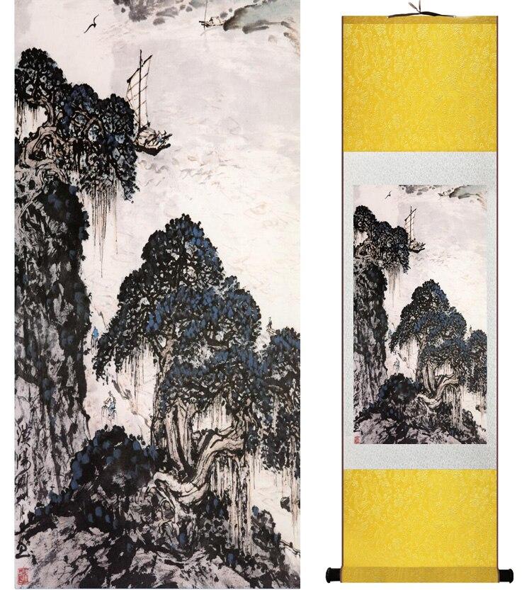 Chinese Art Scroll Painting Landscape Mountain And River Ancient Silk Picture Wall Ideas 15086-Chinese Style Finds™