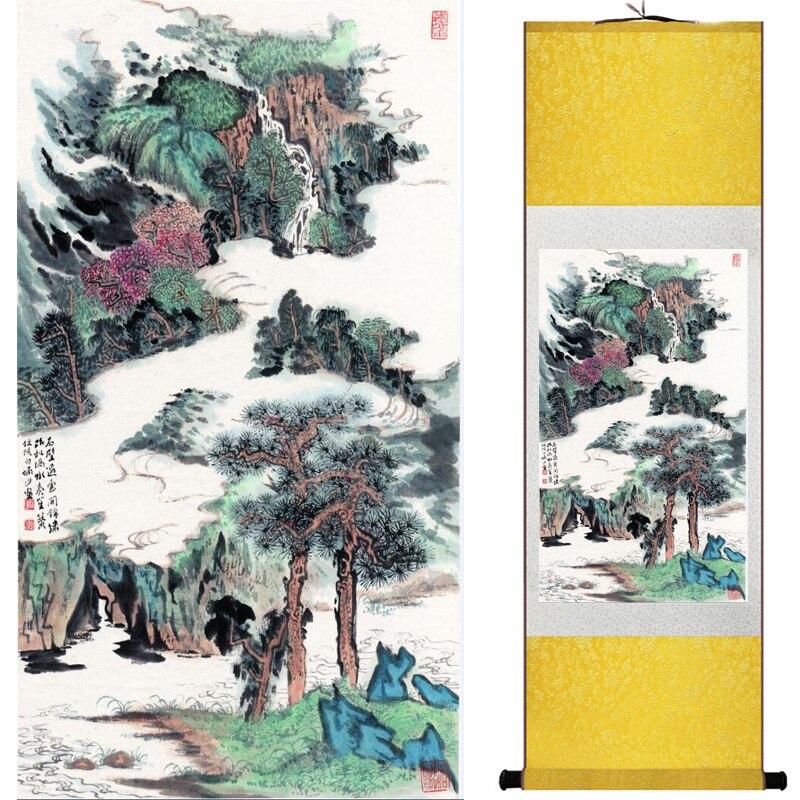 Chinese Art Scroll Painting Landscape Mountain And River Ancient Silk Picture Wall Ideas 15482-Chinese Style Finds™