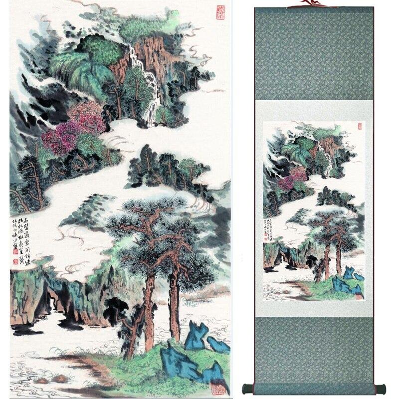 Chinese Art Scroll Painting Landscape Mountain And River Ancient Silk Picture Wall Ideas 15482-Chinese Style Finds™