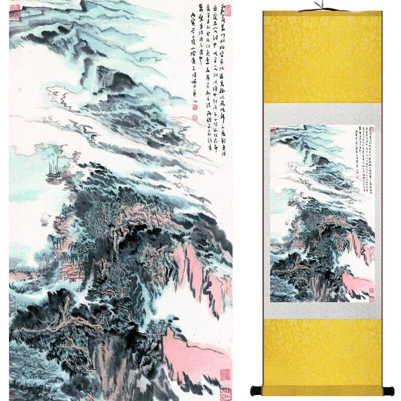 Chinese Art Scroll Painting Landscape Mountain And River Ancient Silk Picture Wall Ideas 15486-Chinese Style Finds™