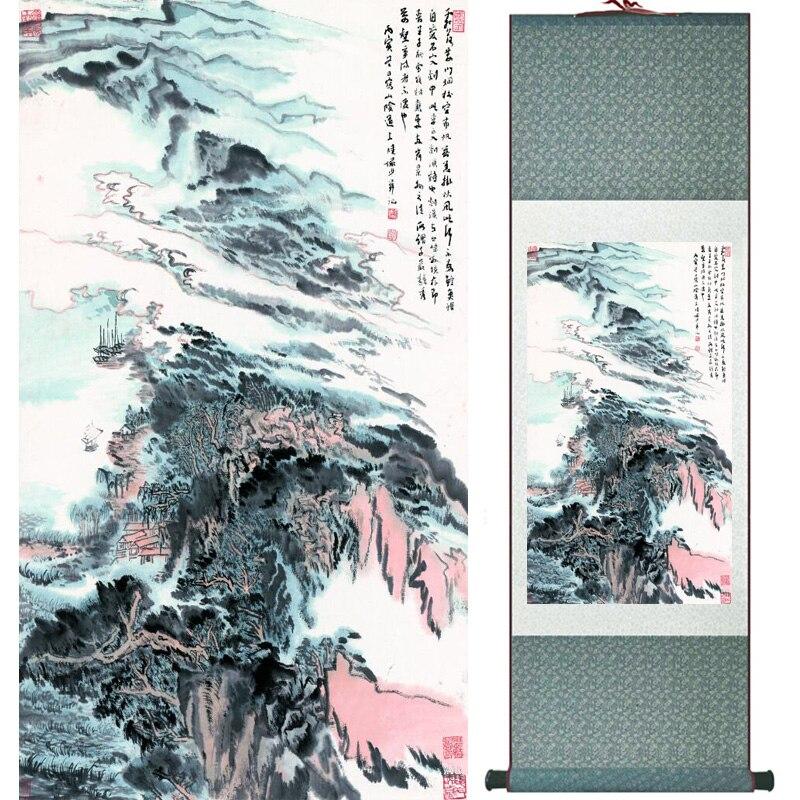 Chinese Art Scroll Painting Landscape Mountain And River Ancient Silk Picture Wall Ideas 15486-Chinese Style Finds™