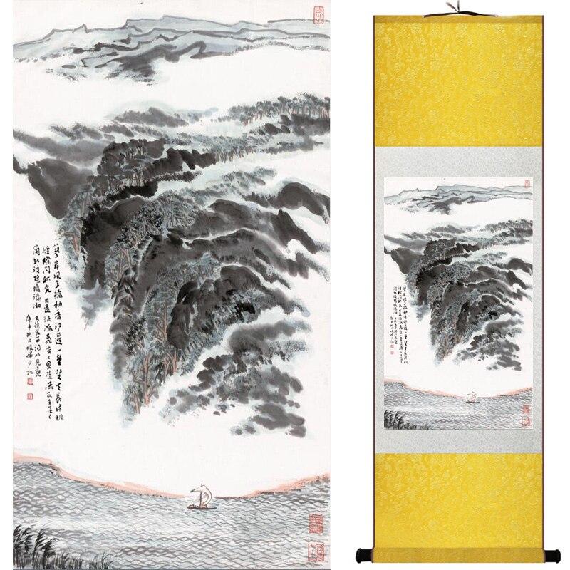 Chinese Art Scroll Painting Landscape Mountain And River Ancient Silk Picture Wall Ideas 15490-Chinese Style Finds™