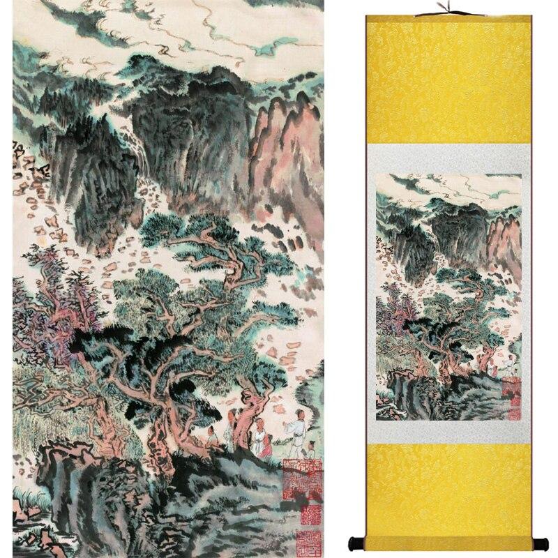 Chinese Art Scroll Painting Landscape Mountain And River Ancient Silk Picture Wall Ideas 15498-Chinese Style Finds™