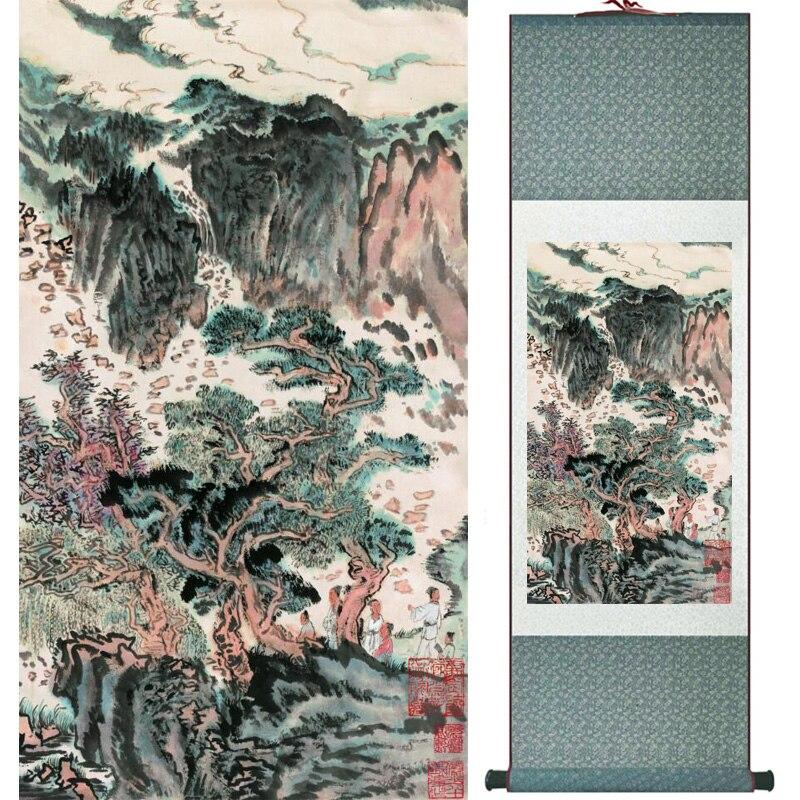 Chinese Art Scroll Painting Landscape Mountain And River Ancient Silk Picture Wall Ideas 15498-Chinese Style Finds™