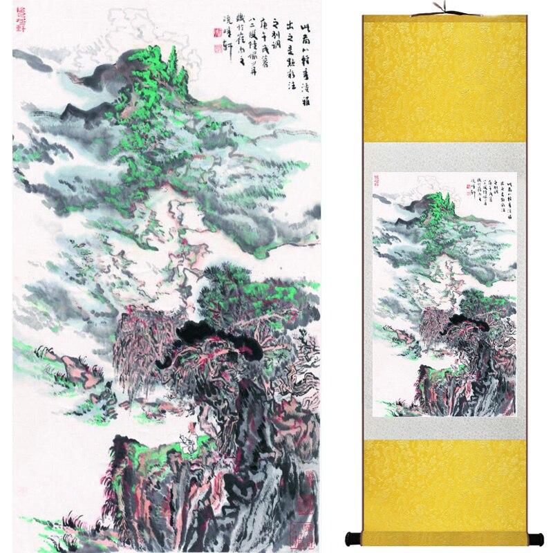 Chinese Art Scroll Painting Landscape Mountain And River Ancient Silk Picture Wall Ideas 15502-Chinese Style Finds™