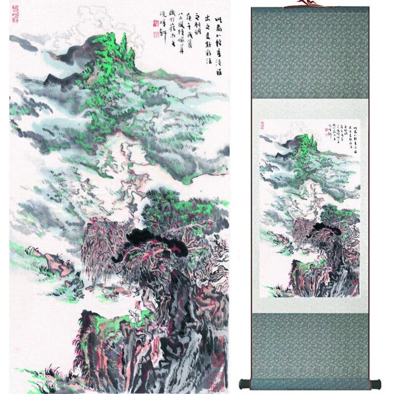 Chinese Art Scroll Painting Landscape Mountain And River Ancient Silk Picture Wall Ideas 15502-Chinese Style Finds™