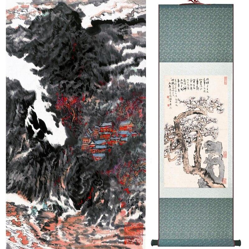 Chinese Art Scroll Painting Landscape Mountain And River Ancient Silk Picture Wall Ideas 15506-Chinese Style Finds™