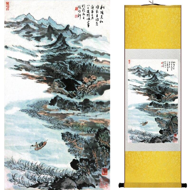 Chinese Art Scroll Painting Landscape Mountain And River Ancient Silk Picture Wall Ideas 15510-Chinese Style Finds™