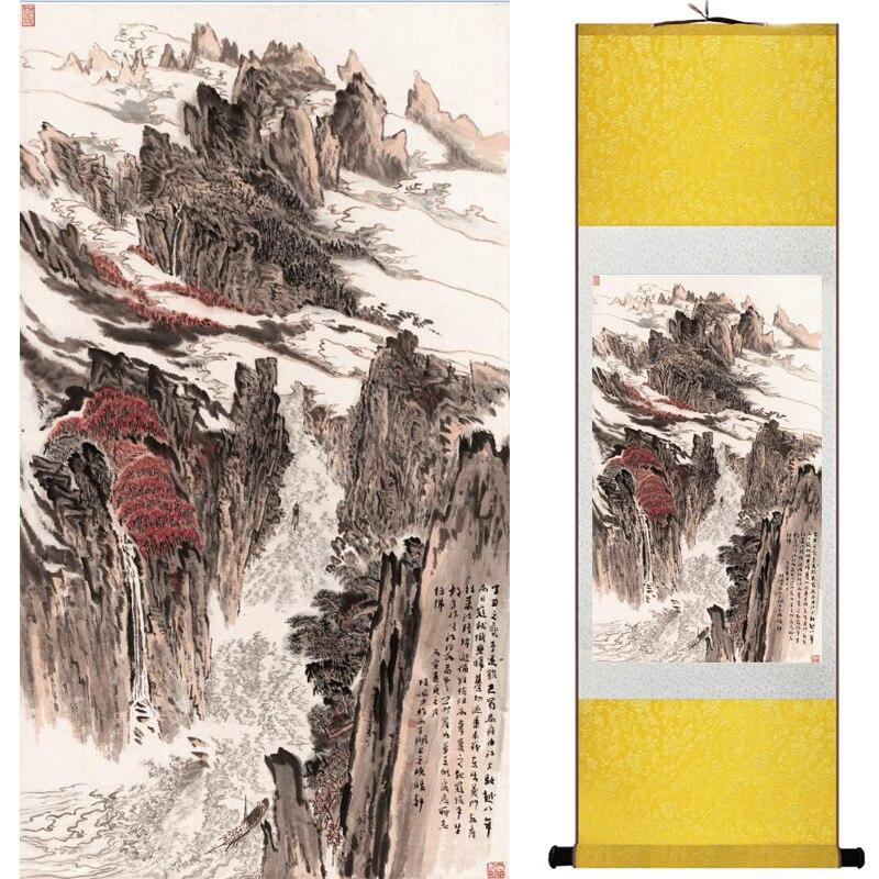 Chinese Art Scroll Painting Landscape Mountain And River Ancient Silk Picture Wall Ideas 15996-Chinese Style Finds™