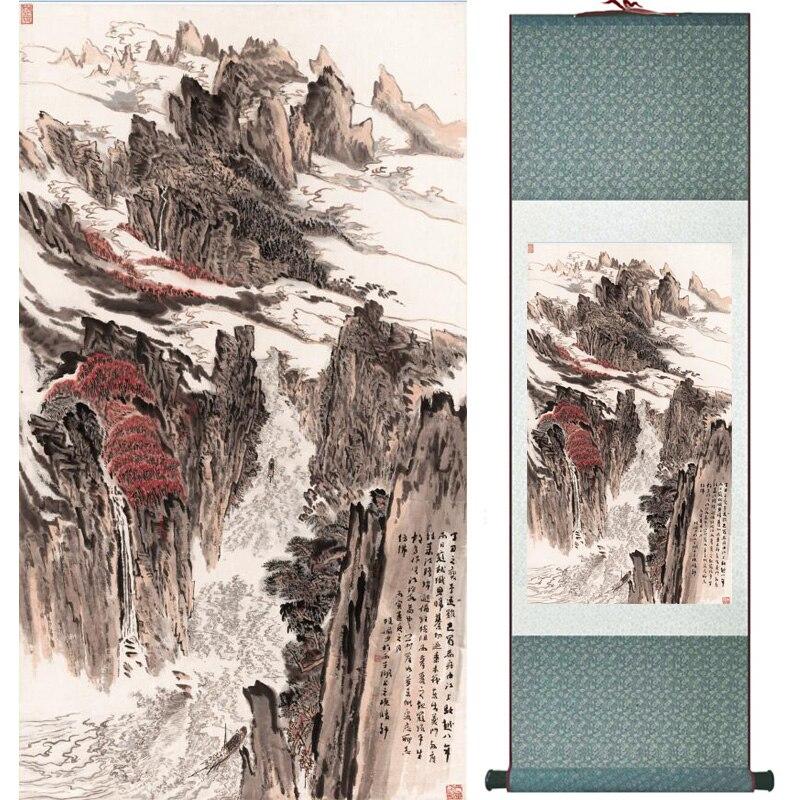 Chinese Art Scroll Painting Landscape Mountain And River Ancient Silk Picture Wall Ideas 15996-Chinese Style Finds™