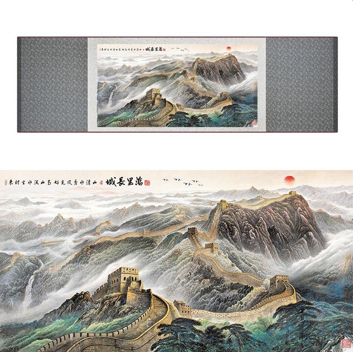 Chinese Art Scroll Painting Landscape Mountain And River Ancient Silk Picture Wall Ideas 17298-Chinese Style Finds™