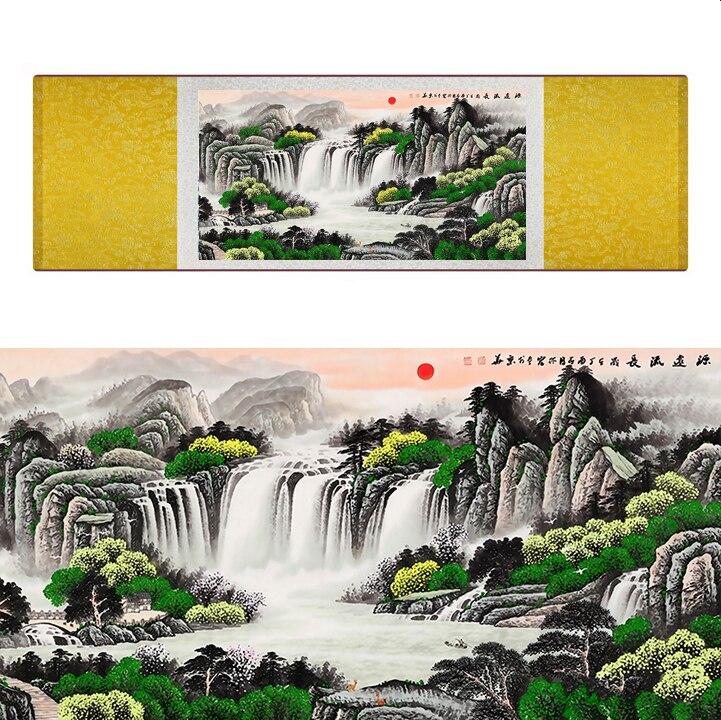 Chinese Art Scroll Painting Landscape Mountain And River Ancient Silk Picture Wall Ideas 17302-Chinese Style Finds™